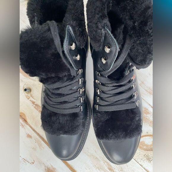 ELENA SOLANO black lace up combat boots Italian shearling fur trim EUR 40 US 8.5 - Picture 13 of 13